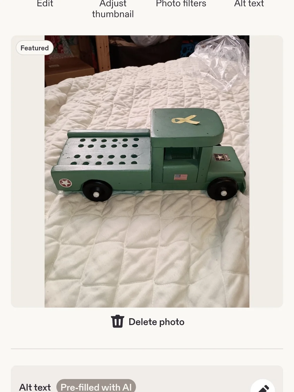 Wooden Green Toy Truck for Kids That Holds Crayons